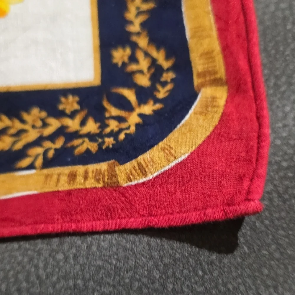 Vintage Celine Floral Silk Scarf with Navy and Red Border